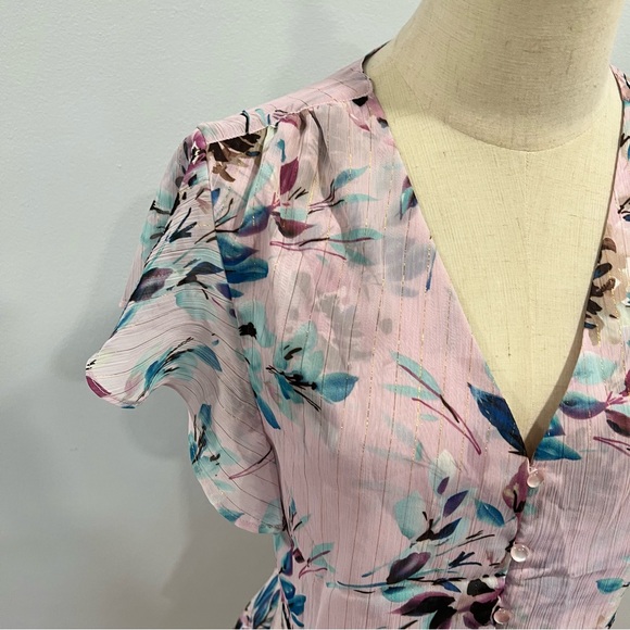 Nanette Nanette Lepore Floral Button Down Peplum Top In Sugar Purple Color- NWT - Picture 4 of 11